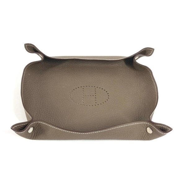 HERMES Punching logo Vidoposch Accessory Tray accessory case Leather Etoupe gray - Picture 1 of 8